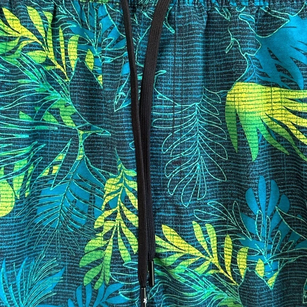 ZeroXPosur Tropical Leaf Print Drawstring Waist Swim Shorts Sz L